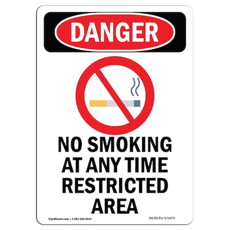Signmission OSHA Danger Sign, No Smoking At Any Time, 14in X 10in Aluminum, 10" W, 14" L, Portrait OS-DS-A-1014-V-1470